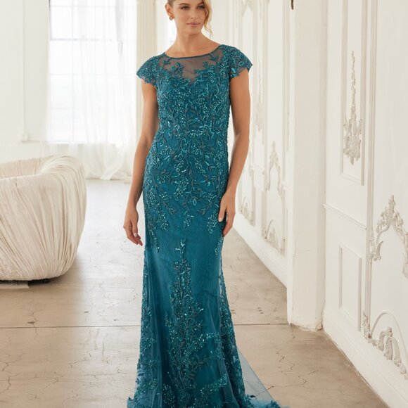 Plus size formal dress.Mother of the bride party wedding guest taupe or teal - Picture 6 of 8